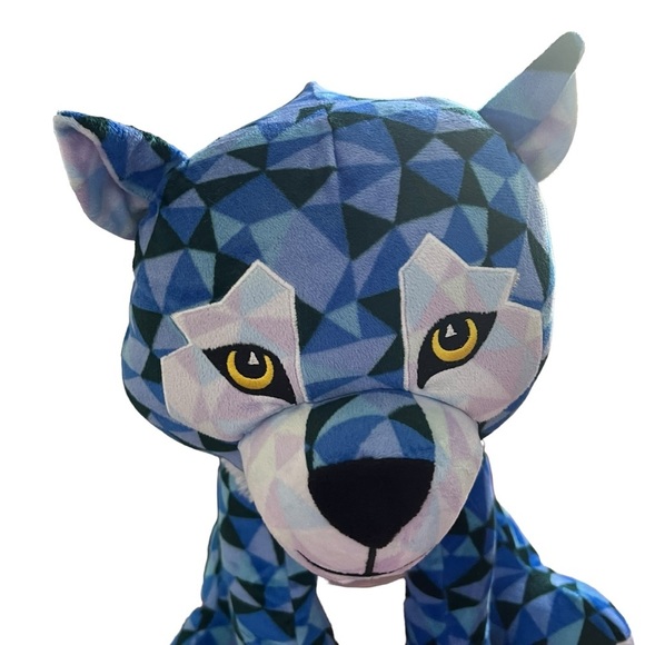 Fiesta Geometric Diamond Wolf‎ Plush Stuffed Animal Toy Blue 17” Seated - Picture 1 of 6